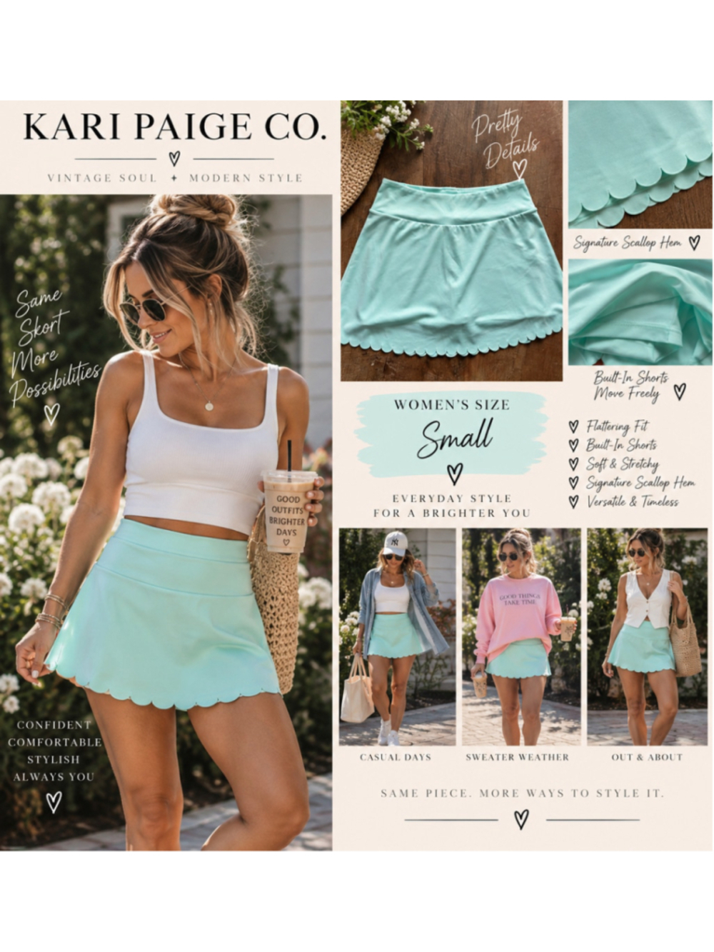 Women's Crown & Ivy Scalloped Hem Mini Skirt Light Blue Size S F26